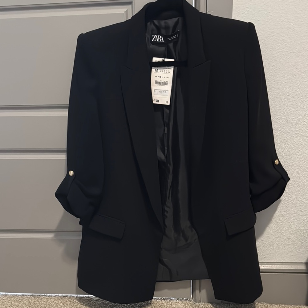 Zara Elegant Black Blazer with Gold Buttons